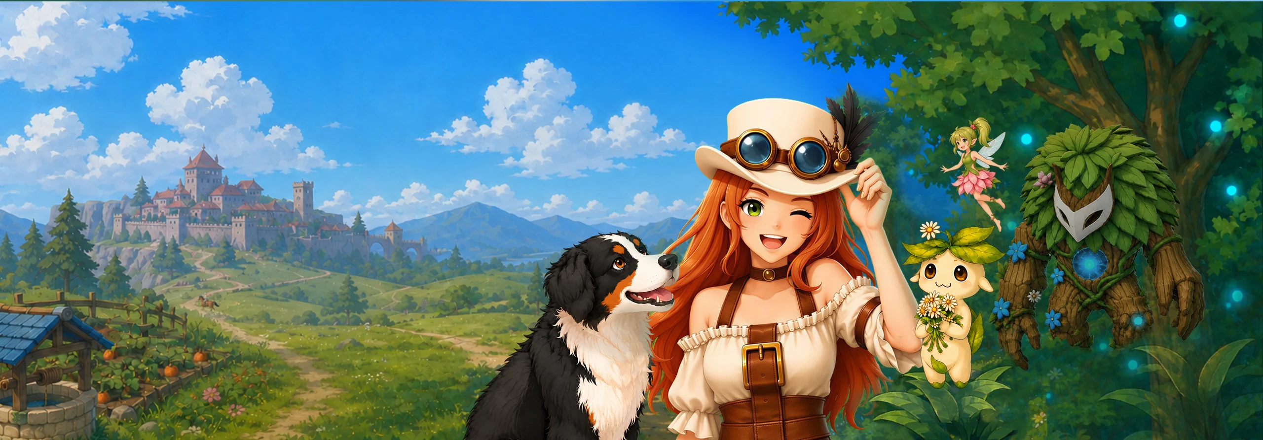Anna, Moka and magical companions overlooking the world of Allaya