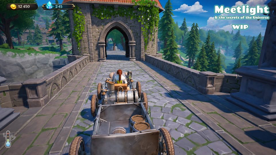 Anna driving a handmade steam vehicle