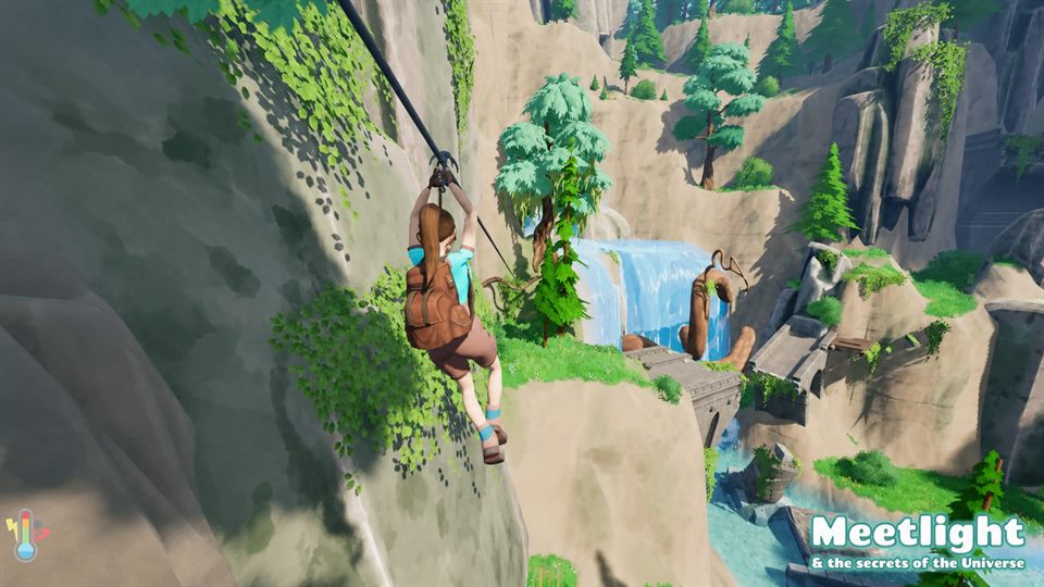 Anna traversing cliffs by zipline
